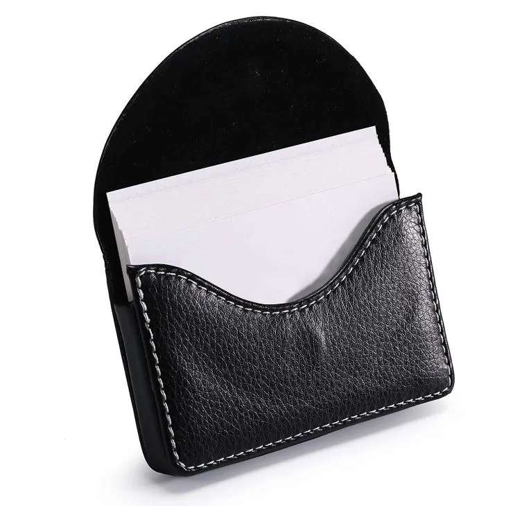 Black Name PU Leather Card Holder